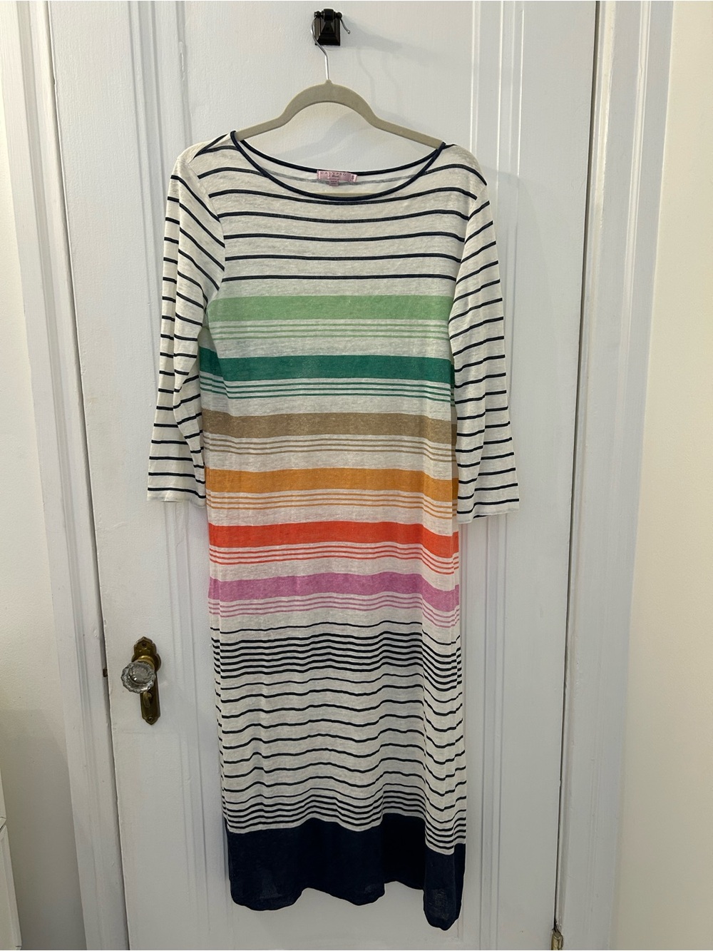Calypso St. Barth Striped Maxi Dress in White, Navy & Multicolor Bands